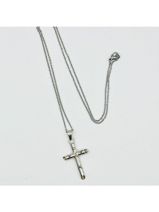 925 Sterling Silver Jewelry - Sterling Silver Cross Pendant Necklace Mexico Starburst Stainless Steel Chain